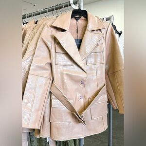 JLUXLABEL Beige Croc-Embossed Leather Blazer